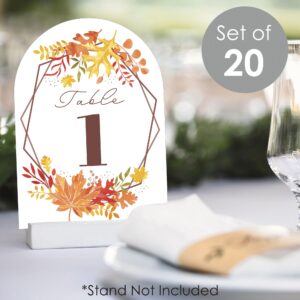 Big Dot of Happiness Fall Foliage Bride - Autumn Leaves Bridal Shower and Wedding Party Double-Sided 5 x 7 inches Cards - Table Numbers - 1-20