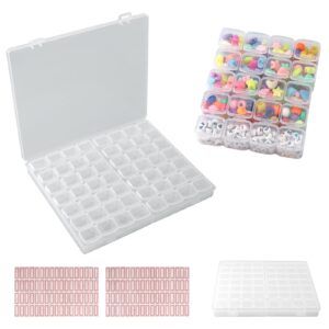 serveyou 56 grids plastic organizer box with dividers,bead organizer box,8.35x6.89x1inch clear portable with label for storage beads, crafts, jewelry, fishing tackle