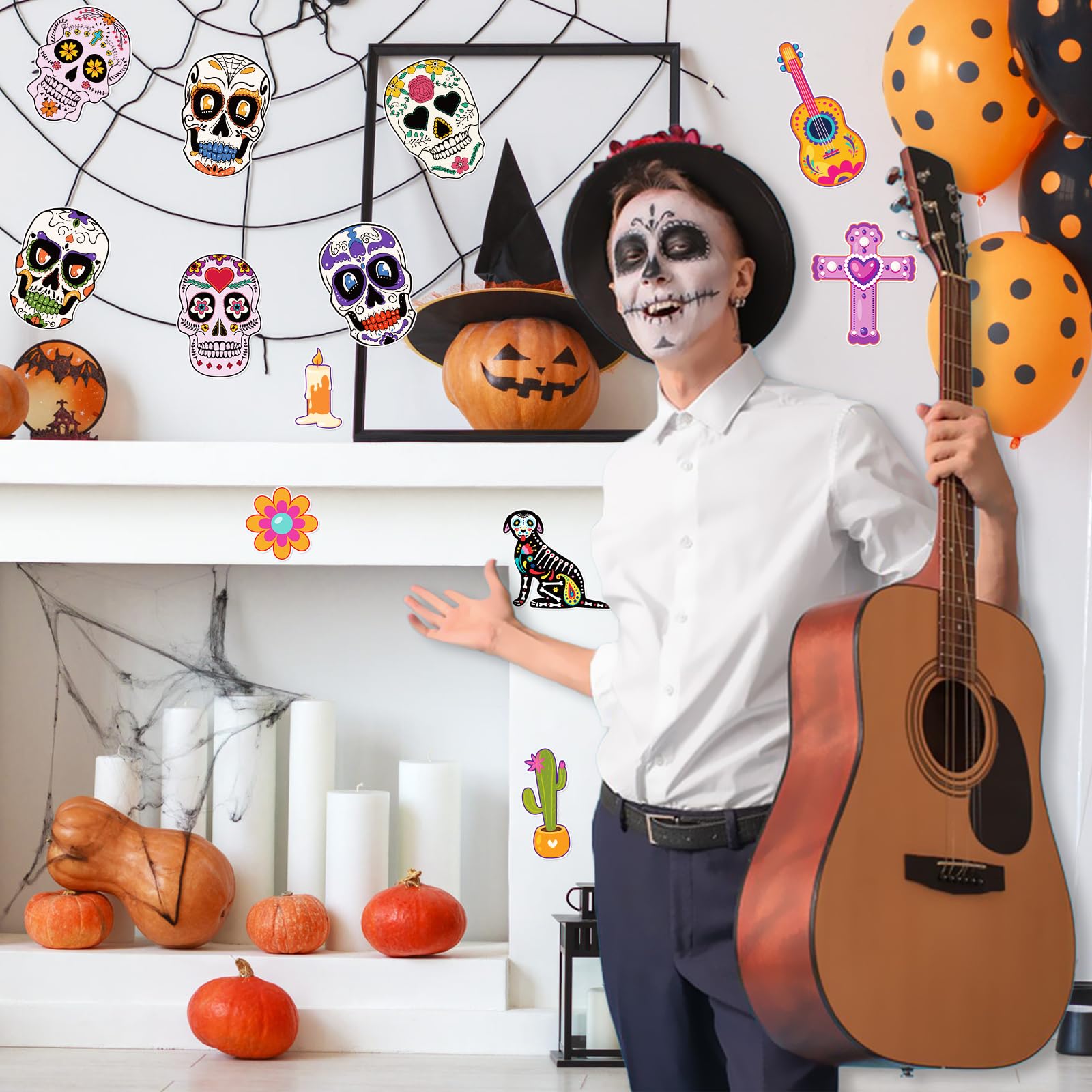 WhatSign Day of The Dead Decorations Halloween Cutouts Sugar Skull Decor Cutout Dia De Los Muertos Halloween Paper Decorations Cutouts Classroom Bulletin Board Halloween Day of The Dead Party Supplies