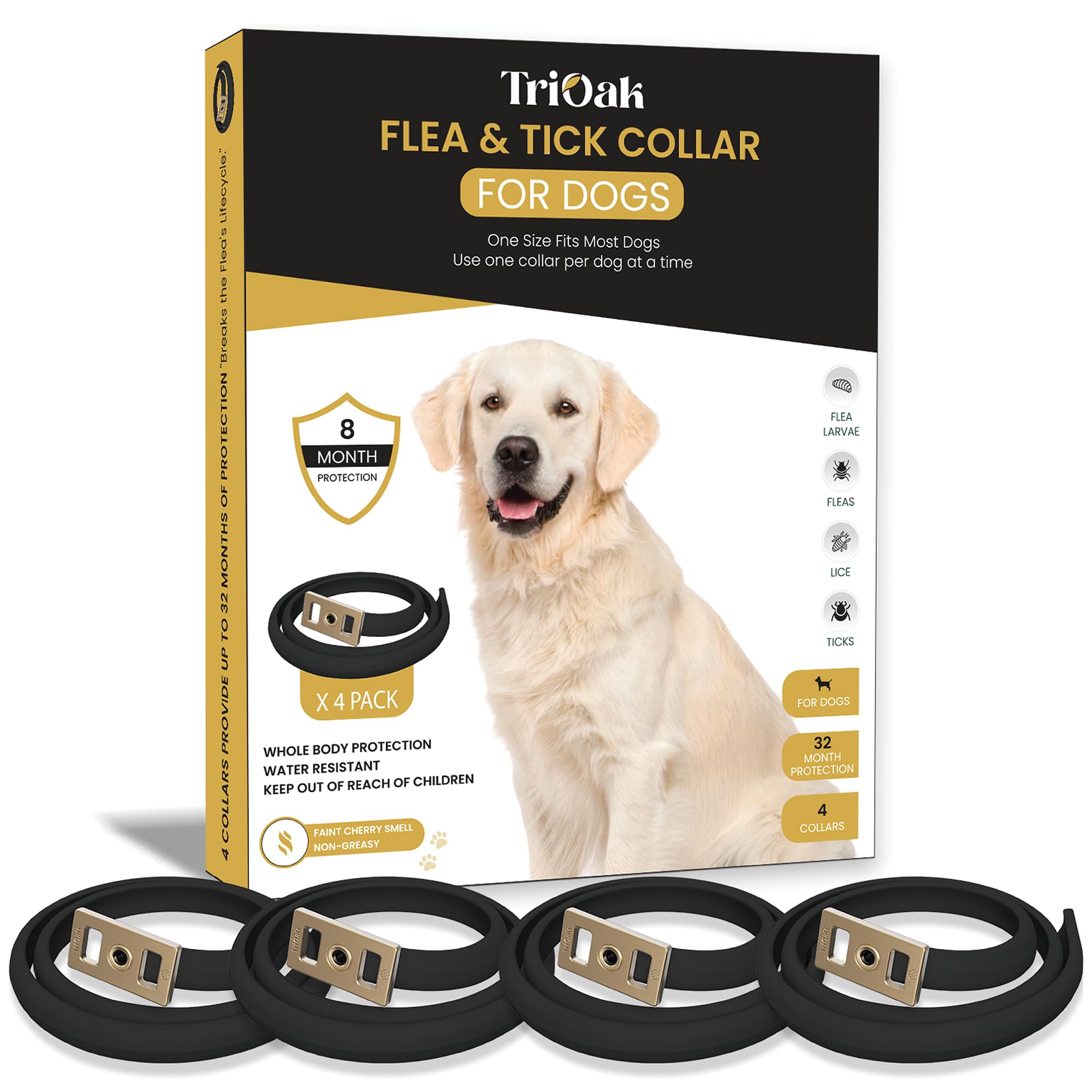 TriOak 4 Pack Flea and Tick Collar for Dogs, 8-Month Protection Flea Collar for Dogs, Flea Tick Collar for Dogs, Dog Flea and Tick Collar -Black