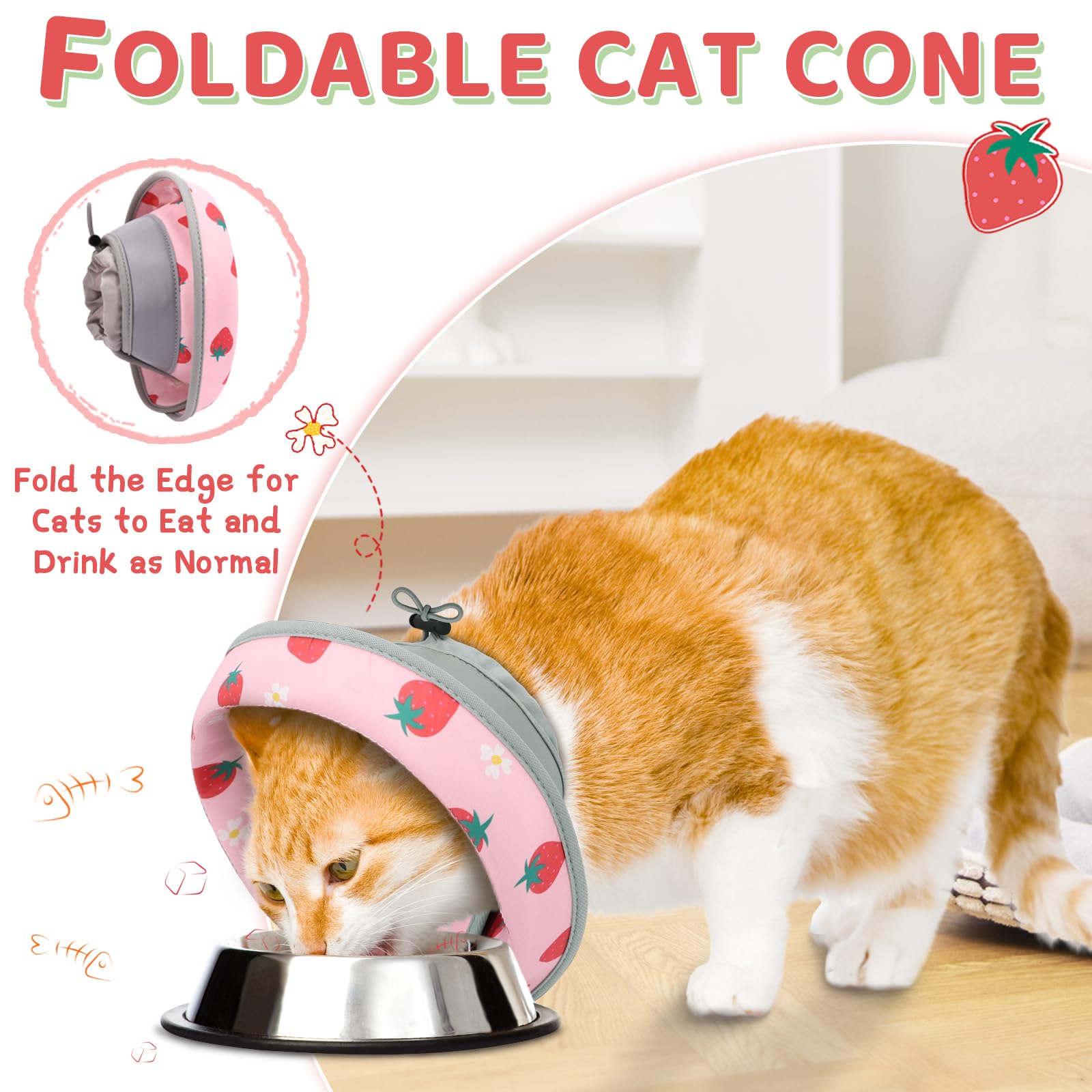 GoGoPaw Cat Cone, Adjustable Cat Cone Collar Soft to Stop Licking, Foldable Cute Cat Cone Alternative, Water Resistant Neck Cone for Cats, Lightweight Cat Recovery E Collar for Cat Kitten（Pink，S