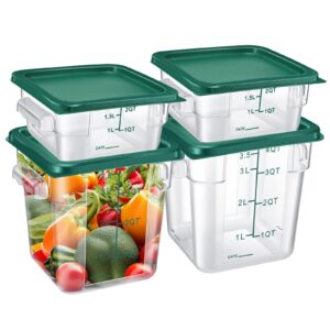 barydat 4 pcs food storage container with lids set 2qt and 4qt square clear commercial containers with scales handles for home restaurant kitchen food storage, proof dough, marinating meat (green)