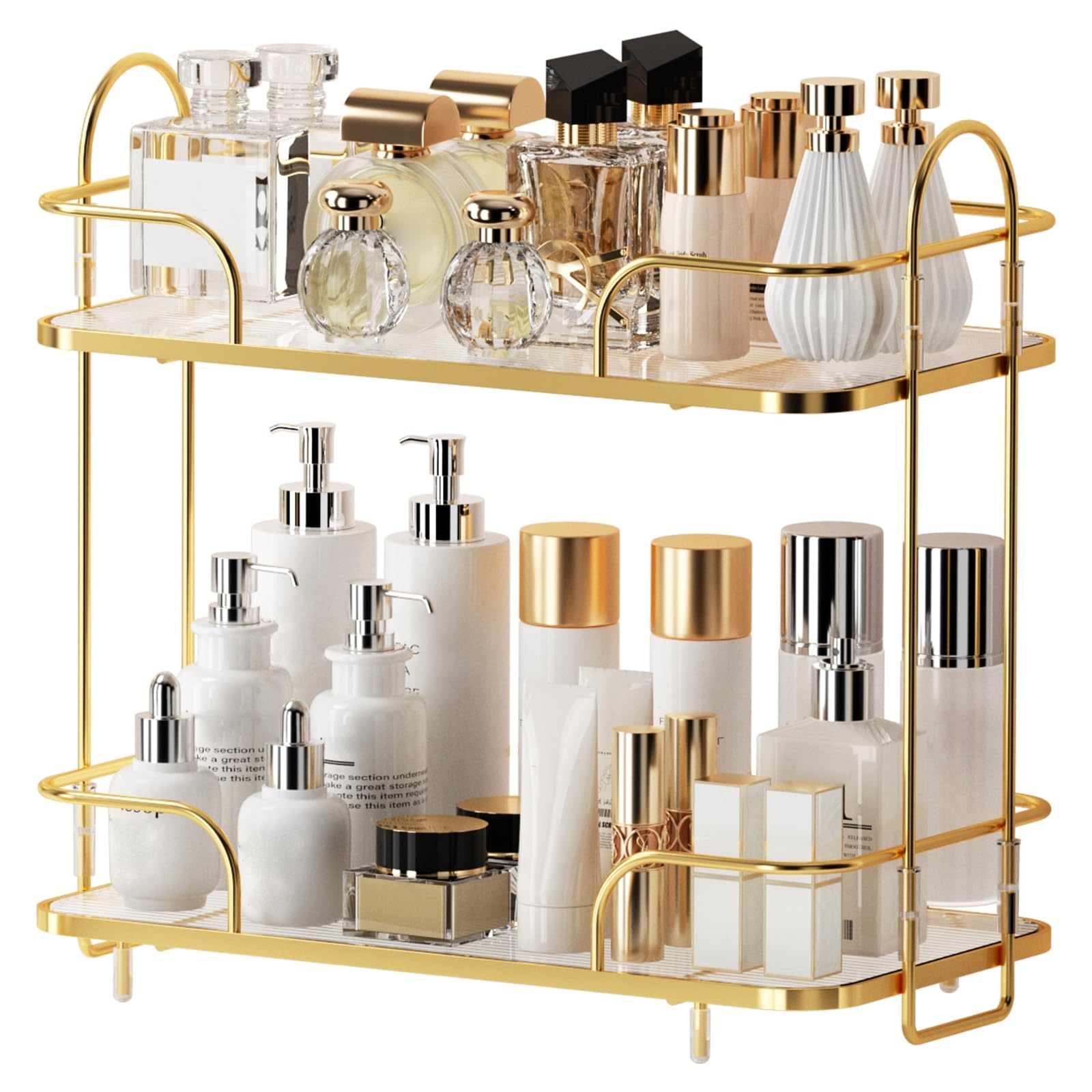 Oifecsie Bathroom Organizer Countertop, 2 Tier Cosmetic Skincare Perfume Organizer, Bathroom Counter Makeup Perfume for Dresser Vanity Tray, Kitchen Spice Rack for Storage Shelf