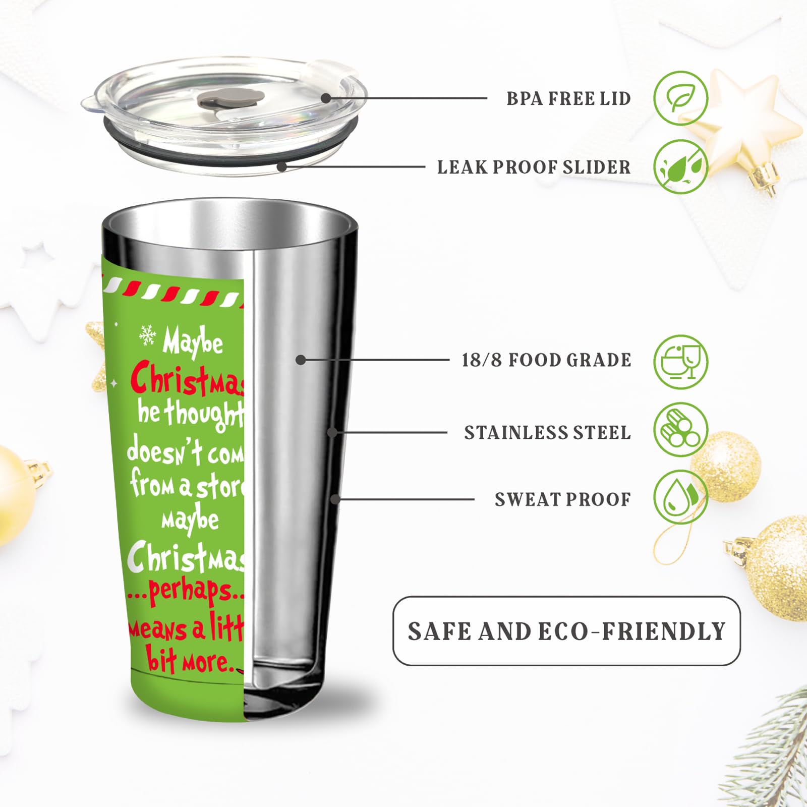 Arsemica Funny Christmas Tumbler, 20 oz Stainless Steel Insulated Travel Tumbler, Christmas Coffee Mug with Lid, Xmas Cups Keep Drinks Cold & Hot, Novelty Christmas Gifts for Women Men Coworkers