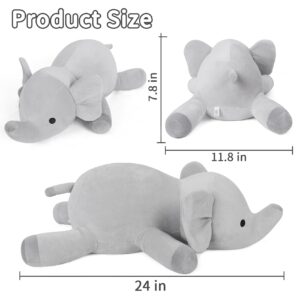 Wepop Weighted Stuffed Animals, 24in Giant Weighted Elephant Plush Toys, 4.2lb Cute Soft Plushie Throw Pillows, Birthday for Kids (Gray)