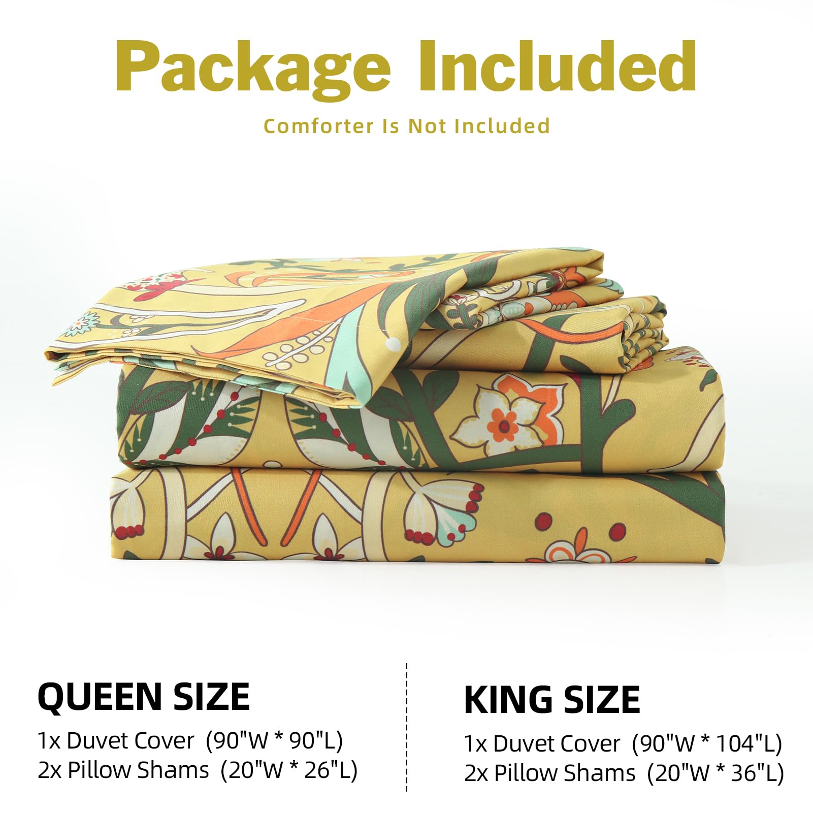 EWlinens Vintage Floral Duvet Cover King - Garden Flower Duvet Cover Set, Soft Cotton Yellow Floral Duvet Cover 3 Pieces Botanical Bedding Set with Zipper Closure, 104"x90"