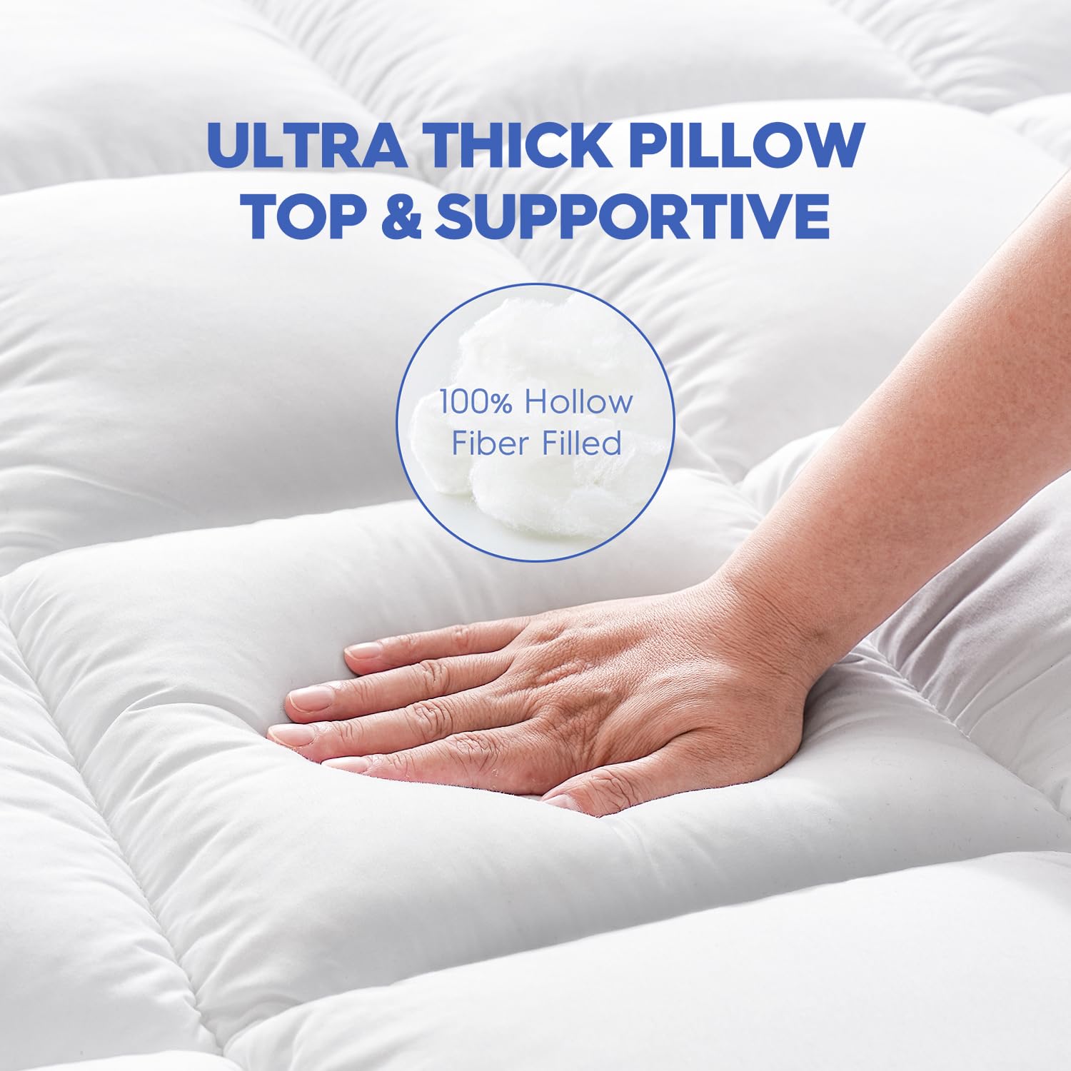 USKRIGE Queen Mattress Topper, Extra Thick Cooling Mattress Pillowtop for Back Pain, Plush Mattress Pad Protector with 8-21 Inch Elastic Deep Pocket 6d Down Alternative Filling