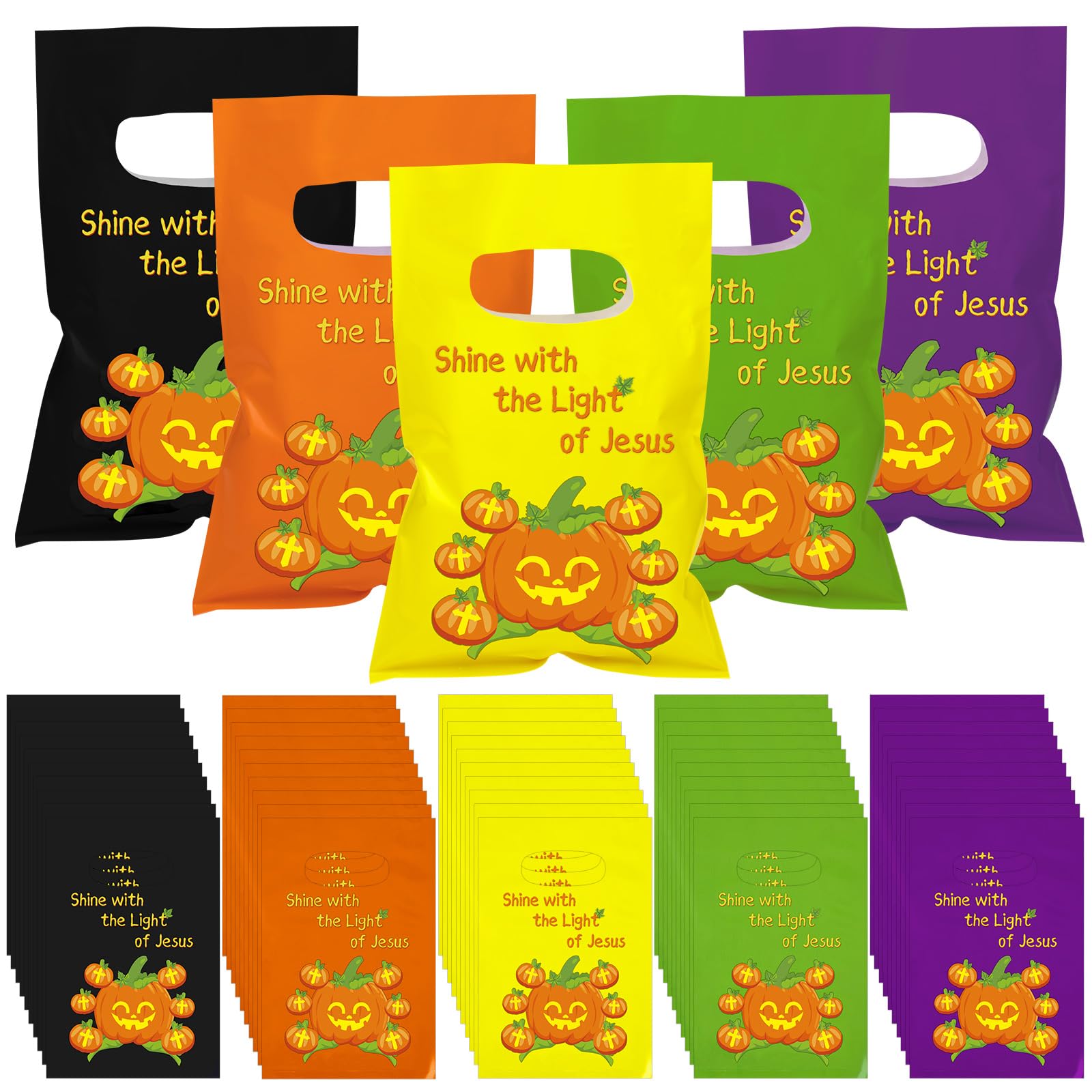 300 Pcs Halloween Religious Pumpkin Candy Bags for Kids Bulk Christian Jesus Bible Gift Goody Bags Halloween Trick or Treat Bags for Halloween Party Favor