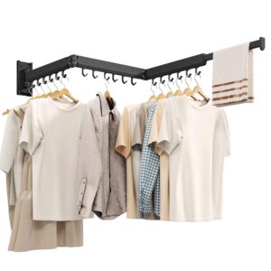 chahuanv wall mounted clothes drying rack,laundry drying rack wall mount,laundry clothes hanger,drying rack clothing,retractable laundry rack for hanging clothes,collapsible,foldable,black-hooks