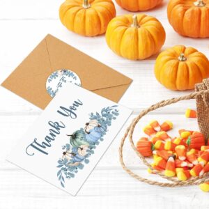 AnyDesign 36 Pack Fall Pumpkin Thank You Card Grey Blue Pumpkin Thank You Note Cards with Envelope Stickers Blue Eucalyptus Leaves Blank Cards for Fall Thanksgiving Baby Shower Wedding, 4 x 6 Inch