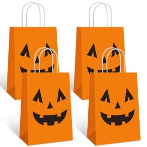 16 pieces halloween pumpkin gift candy bags halloween paper bags with handle trick or treat bags party favor for halloween party decorations