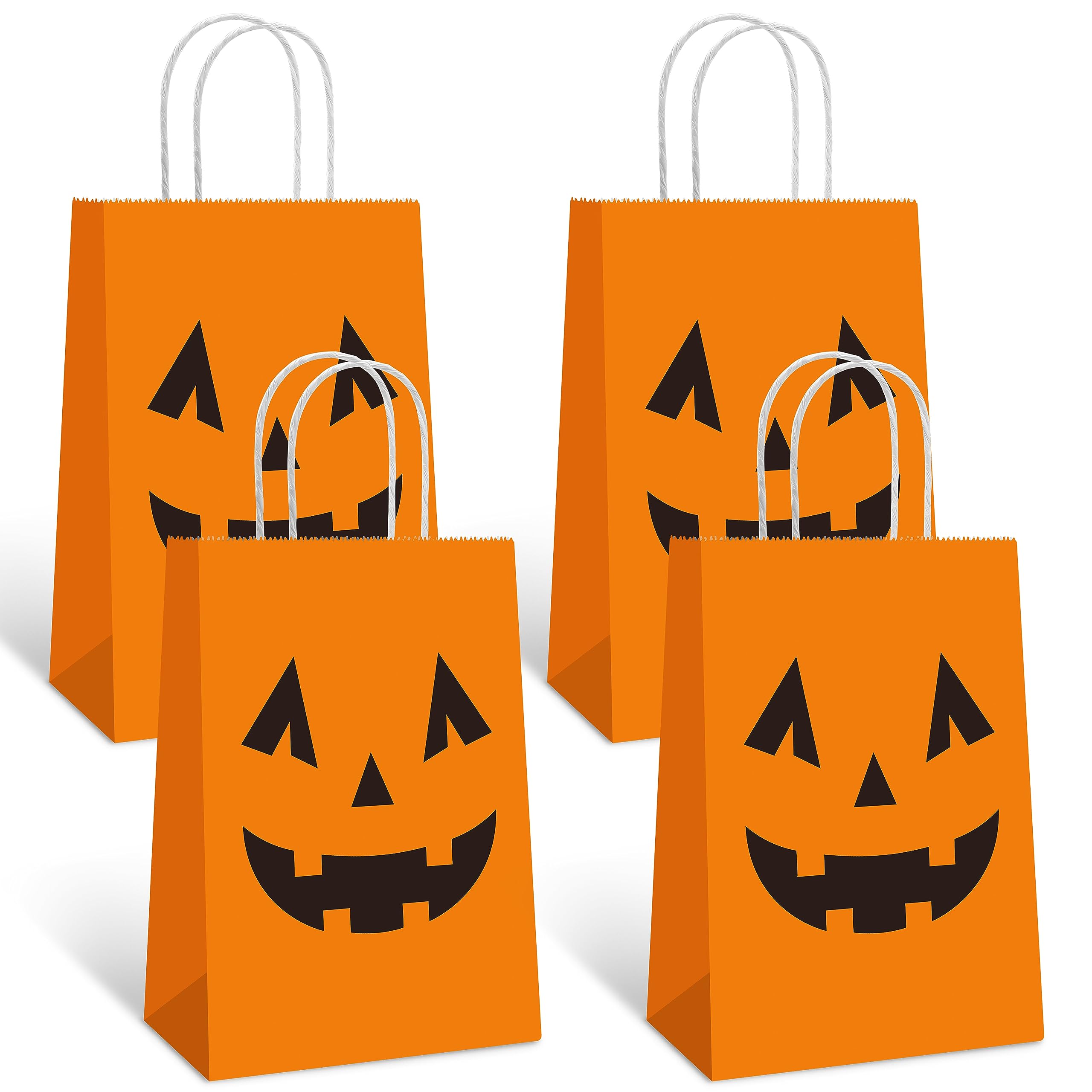 16 Pieces Halloween Pumpkin Gift Candy Bags Halloween Paper Bags with Handle Trick or Treat Bags Party Favor for Halloween Party Decorations