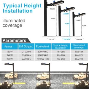 240W(240x1W) LED Parking Lot Lights 36000Lm 5000K Adjustable Arm Mount LED Pole Lights Outdoor with Dusk to Dawn for Outdoor Parking Lot-4Pack (Coverage: 66~88Ft at Height:30~40Ft)