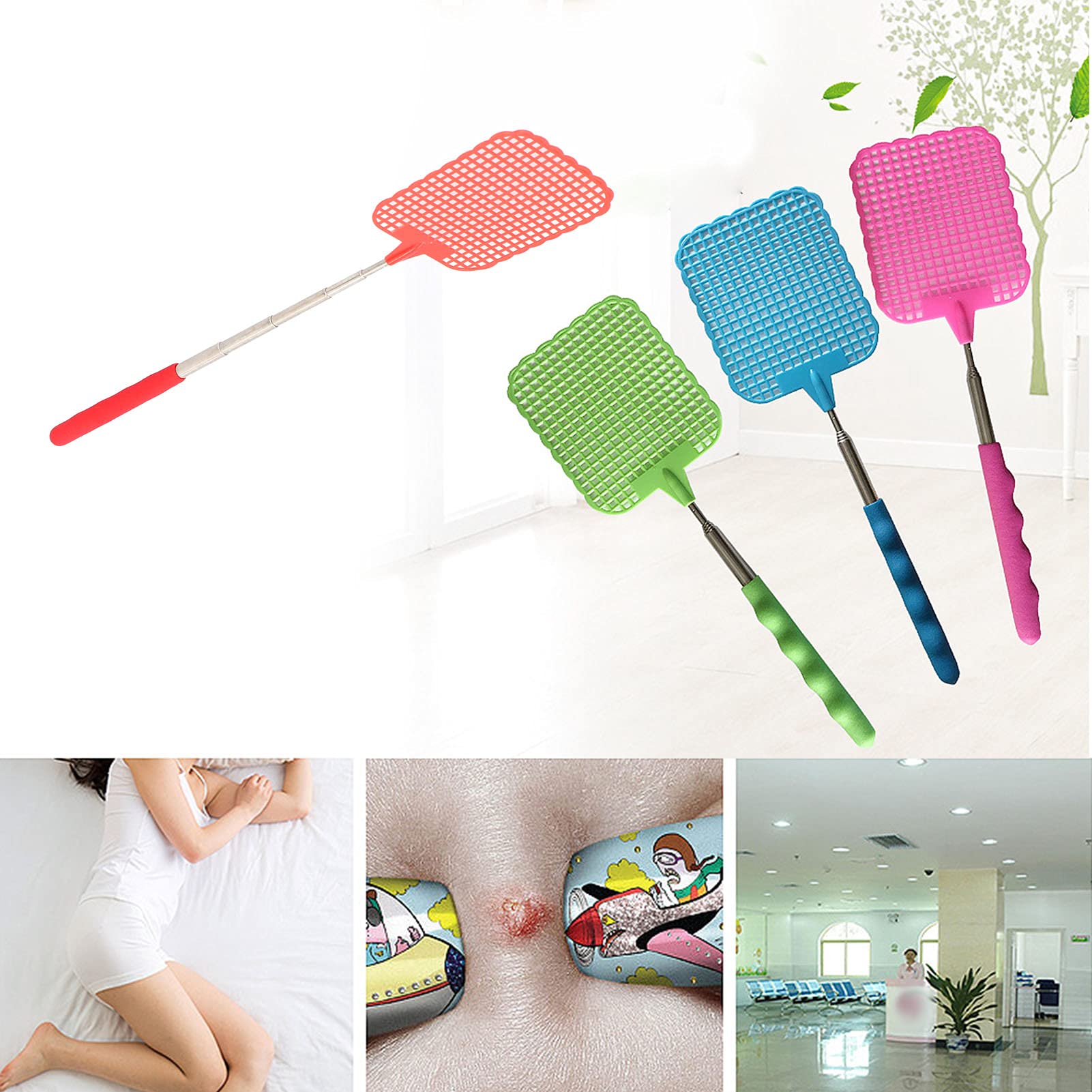 AMONIDA 9PCS Plastic Fly Swatter Multi Pack Mini Fly Swatter with Retractable Stainless Steel Rod Fly Swatter for Indoors Retractable Fly Racket for Home Office Dormitory Camping