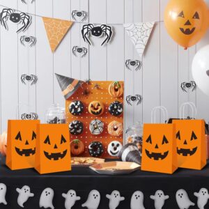 16 Pieces Halloween Pumpkin Gift Candy Bags Halloween Paper Bags with Handle Trick or Treat Bags Party Favor for Halloween Party Decorations