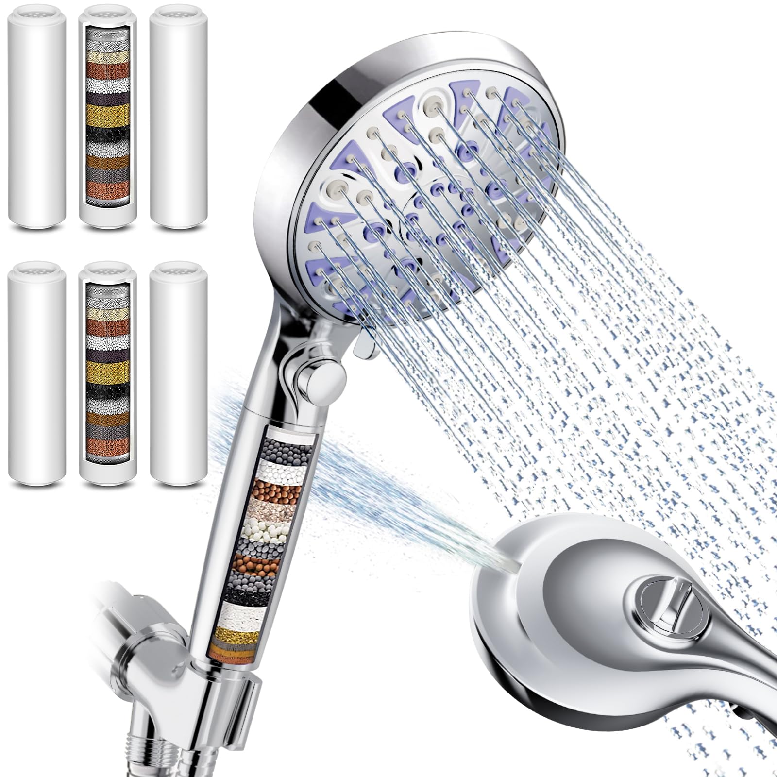 High Pressure 10-mode Detachable Shower Head & 6 Pack Replacement Shower Filter