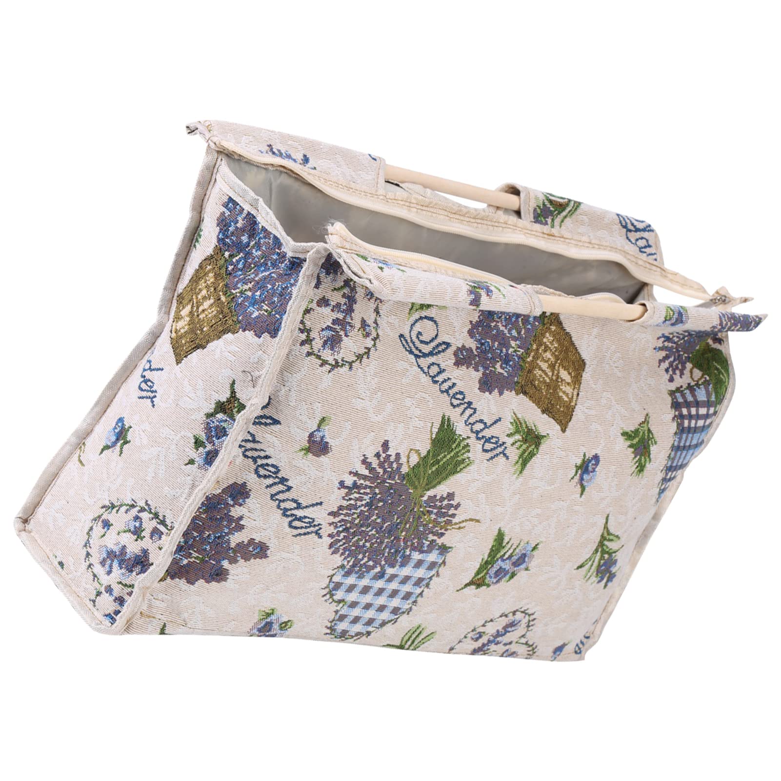 AUNMAS Exquisite Wood Handle Fabric, Knitting Basket Knitting Bag Storage Bag for Knitting Needles Sewing Tools (Flower)