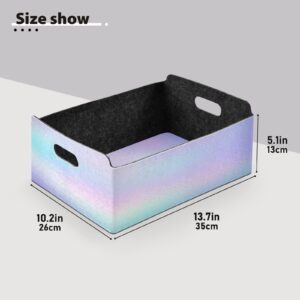 Kigai Iridescent Storage Basket, Foldable Open Storage Bins with Double Handle, Felt Storage Boxes for Office Desk, Rectangular Closet Organizer Containers for Home Bedroom