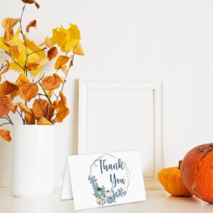 AnyDesign 36 Pack Fall Pumpkin Thank You Card Grey Blue Pumpkin Thank You Note Cards with Envelope Stickers Blue Eucalyptus Leaves Blank Cards for Fall Thanksgiving Baby Shower Wedding, 4 x 6 Inch