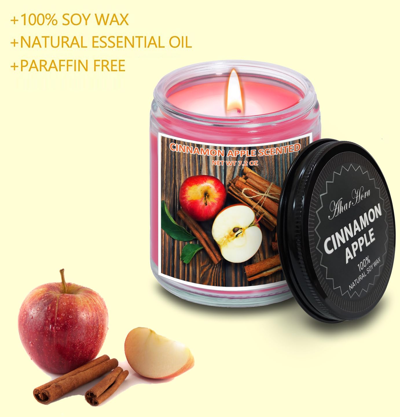 AharHora Cinnamon Apple Scented Candle, 7.2oz Jar Candle Gifts for Women Men, Fall Autumn Candles for Home Scented, Soy Wax Candle Last Over 50 Hours, Unique Gift for Friend Family Coworker