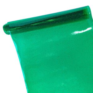 JINR Emerald Green Shiny Glitter Clear Vinyl Leather Sheets, 12" x 47" Iridescence PVC Fabric Roll for Sewing Crafts Bows Earrings Handbag Decoration