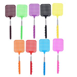 amonida 9pcs plastic fly swatter multi pack mini fly swatter with retractable stainless steel rod fly swatter for indoors retractable fly racket for home office dormitory camping