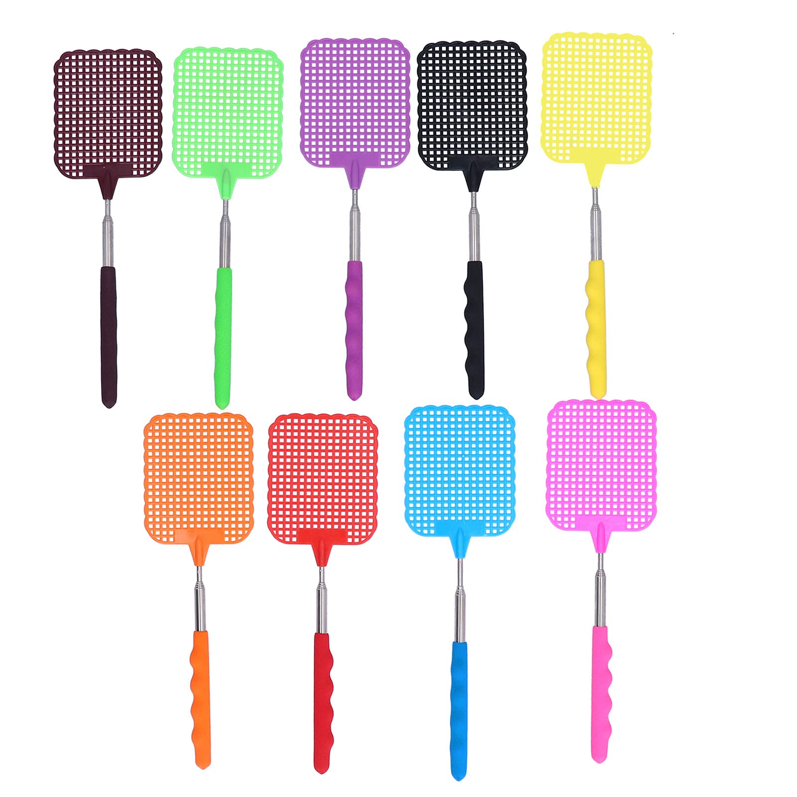 AMONIDA 9PCS Plastic Fly Swatter Multi Pack Mini Fly Swatter with Retractable Stainless Steel Rod Fly Swatter for Indoors Retractable Fly Racket for Home Office Dormitory Camping