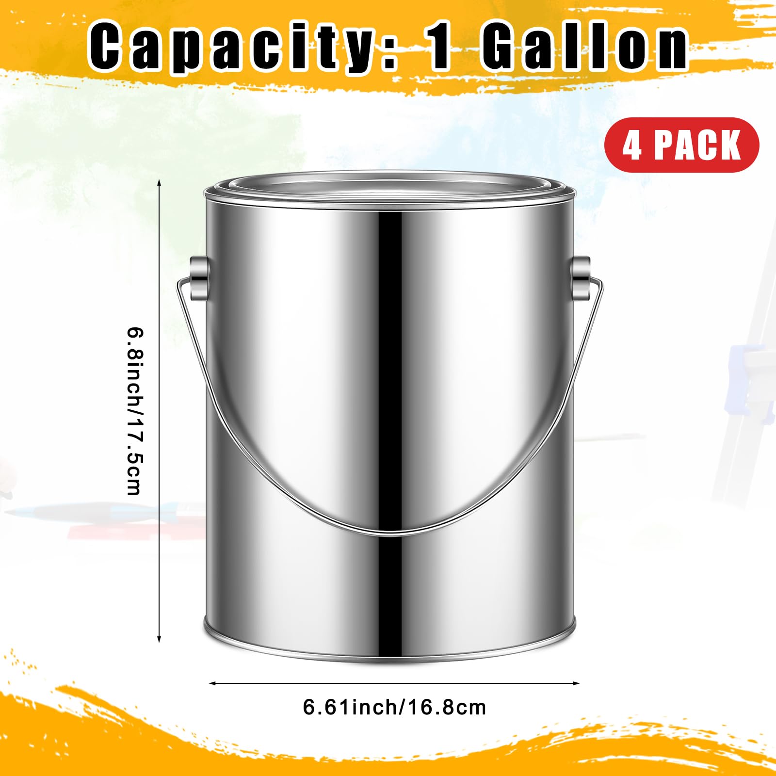 Uiifan 4 Pcs 1 Gallon Empty Paint Cans with Lids Metal Paint Bucket with Handle Paint Containers Paint Pail Tin for Paint Varnish Craft DIY Art Supply Storage (Silver)