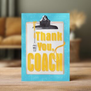 Designer Greetings Special Thoughts, Thank You, Coach Greeting Card, Clipboard and Silver Foil Design (6 Cards with Envelopes) – Perfect for any sport!