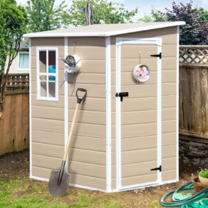 sellerwe 5x4 ft outdoor storage shed, waterproof resin storage shed with floor & window & lockable door, tool shed for garden patio, backyard