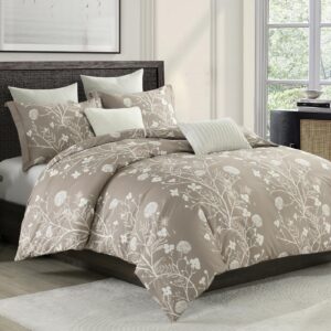 Bedduvit Floral Duvet Cover Queen Size - Tan Leaf Queen Duvet Cover Set, Soft Breathable Flower Patterned All Season Duvet Covers with Zipper Closure & 8 Ties (90"x90")