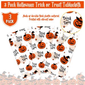 3 Pack Halloween Plastic Tablecloth Decorations, Trick or Treat Halloween Disposable Table Cloth, Halloween Pumpkin Rectangle Table Cover for Kids Indoor Halloween Party Decorations, 54 x 108 Inch