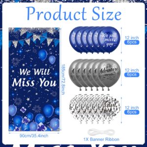 Blue Silver We Will Miss You Decorations Navy Blue We Will Miss You Door Cover Banner and 18pcs We Will Miss You Balloons for Men Women Retirement Graduation Going Away Farewell Party Decor Supplies