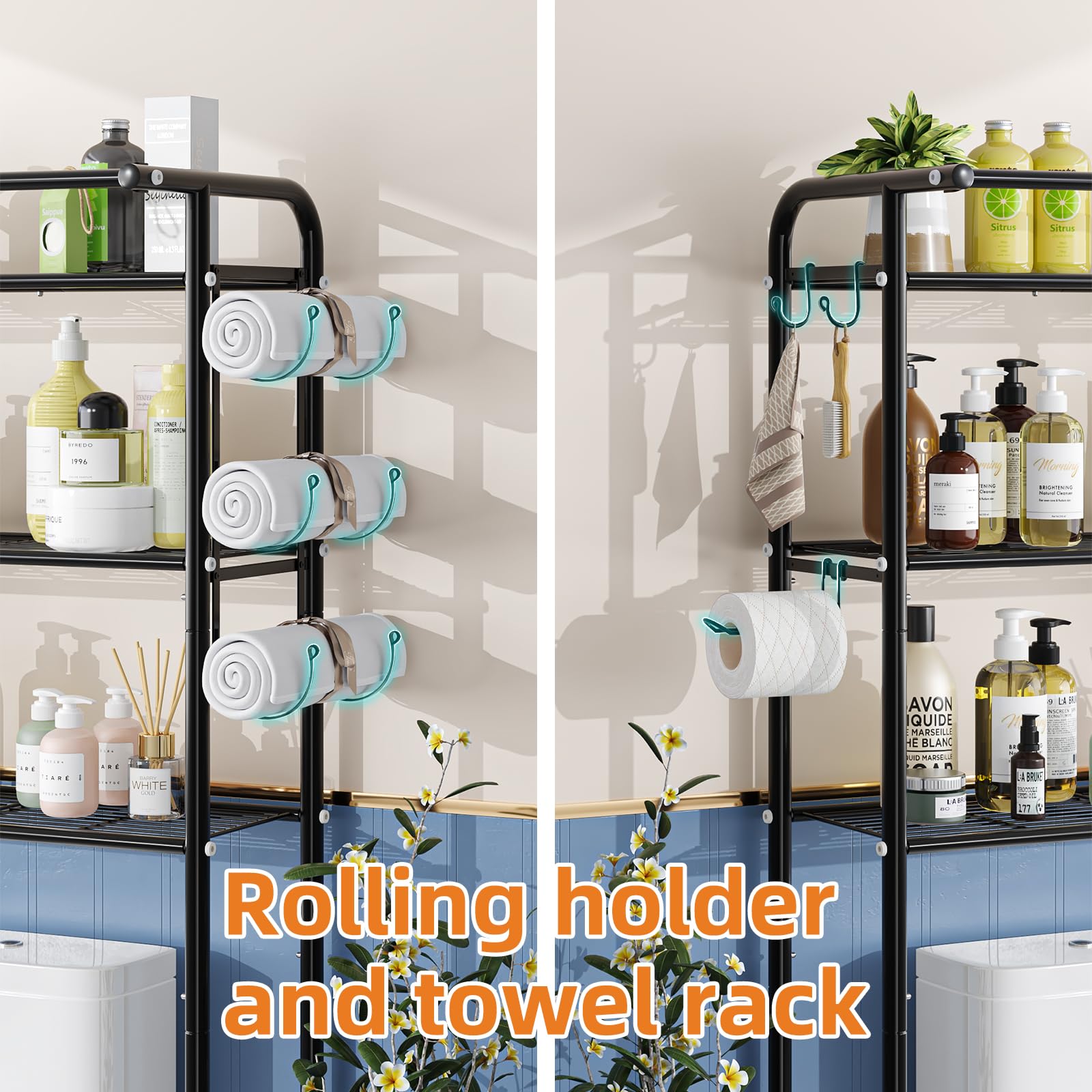 Simple Trending 3 Tier Over The Toilet Rack, Shelf Bathroom, Bathroom Stand Organizer Space Saver, Black