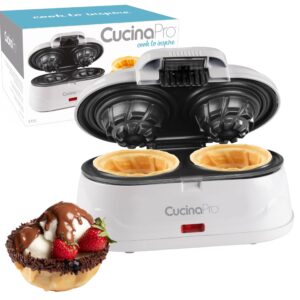 double waffle bowl maker- make two 4" ice cream cone bowls at once, nonstick electric baker for homemade icecream treats, easy to use iron, add your favorite fillings, toppings, fun holiday xmas gift