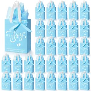 qilery 50 sets 8" baby boy gift bags with tissue paper it's a boy baby shower bag blue baby shower bags with handle paper gift bag for guests gender reveal baby shower party favors