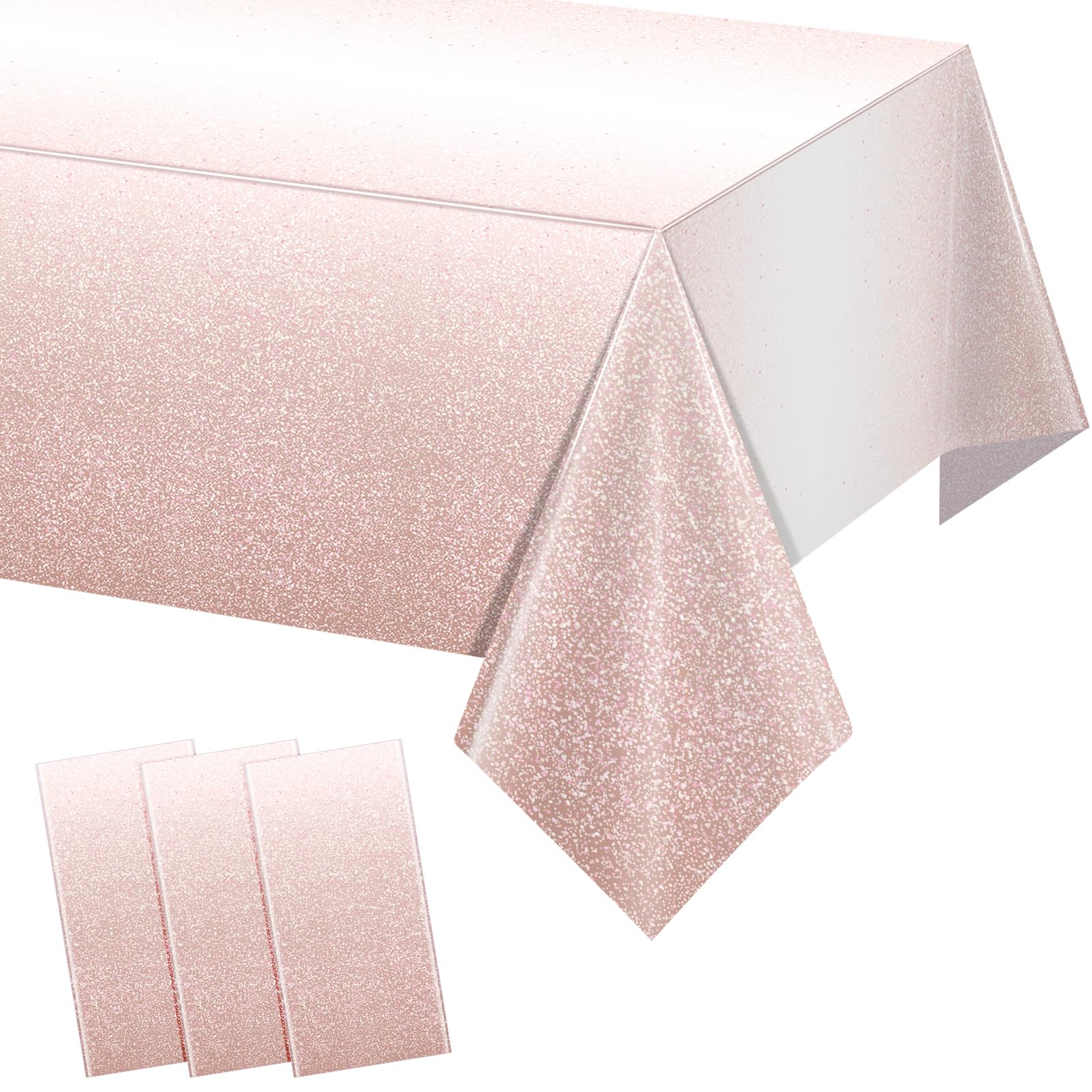 3 Pack Ombre Rose Gold Plastic Tablecloth for Parties, Gradient Pastel Rose Gold Disposable Tablecloths for Rectangle Tables, Light Pink Sprinkle Table Cover for Wedding Birthday Party, 54 x 108 Inch