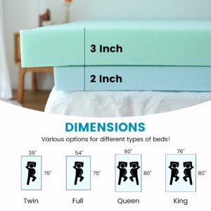 Simple&Opulence 2 Inch Memory Foam Mattress Topper, Cooling Gel Infused Mattress Pad for Back Pain Relief，Ventilated and Breathable - Queen Size