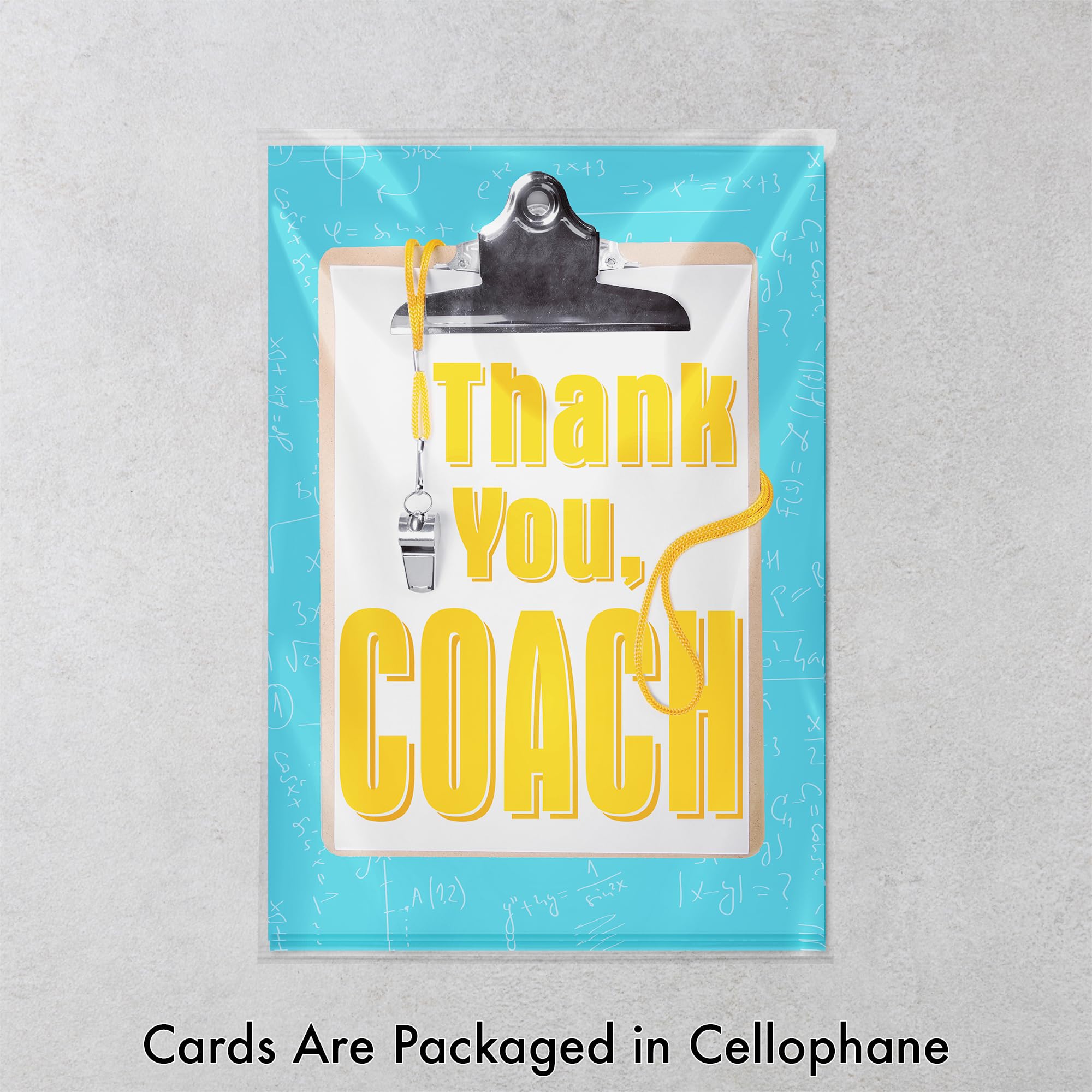 Designer Greetings Special Thoughts, Thank You, Coach Greeting Card, Clipboard and Silver Foil Design (6 Cards with Envelopes) – Perfect for any sport!