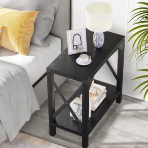 IDEALHOUSE Farmhouse End Table for Small Spaces Narrow Side Table Rectangular Nightstand Sofa Side Table for Living Room, Bedroom, Lounge(Black)