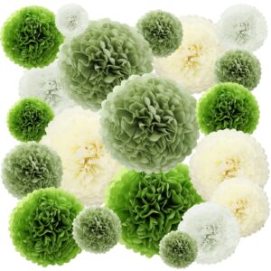 qilery 60 pcs tissue paper pom poms set 14" 12" 10" 8" 6" christmas pom poms decorations sage green party decor colorful hanging flower balls for wedding birthday christmas party decorations, 4 color