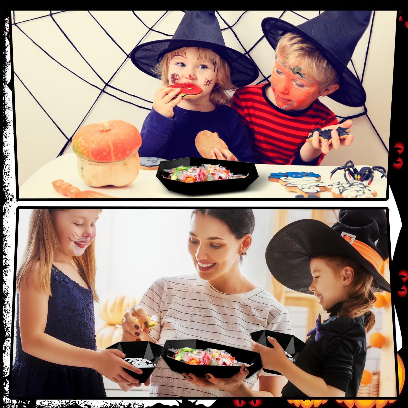 Dandat 4 Pcs Halloween Candy Bowl Plastic Serving Tray with Spooky Bloodstain Halloween Trick or Treat Candy Dishes Melamine Halloween Creepy Bowl for Halloween Party Supply(Coffin Shape)