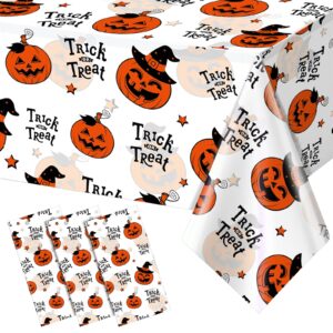 3 pack halloween plastic tablecloth decorations, trick or treat halloween disposable table cloth, halloween pumpkin rectangle table cover for kids indoor halloween party decorations, 54 x 108 inch