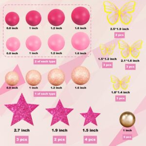 Hot Pink Girl Cake Toppers with Pink Gold Butterfly Balls Star Doll Cake Toppers for Wedding Baby Shower Anniversary Girl Birthday Themed Party Supplies (Style 1)