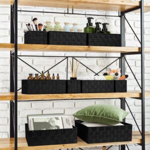 Bellzacasa Woven Baskets for Storage (Set of 9), Storage Baskets for Organizing, Baskets Cube Bin Container Baskets Storage Boxes Organizers for Drawer, Shelves, Closet, Bathroom (9 Piece - Black)