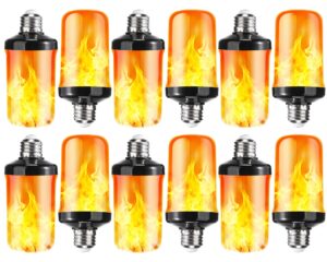 vihose 12 pcs 4 modes led flame light bulbs flickering light bulbs christmas fire light bulb e26 base flame light for outdoor lights christmas party indoor church bar home decor (yellow)