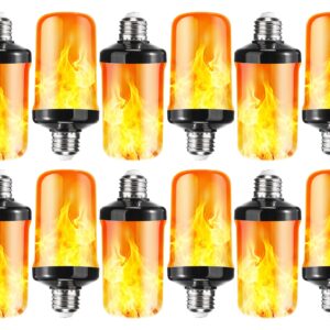 VIHOSE 12 Pcs 4 Modes LED Flame Light Bulbs Flickering Light Bulbs Christmas Fire Light Bulb E26 Base Flame Light for Outdoor Lights Christmas Party Indoor Church Bar Home Decor (Yellow)