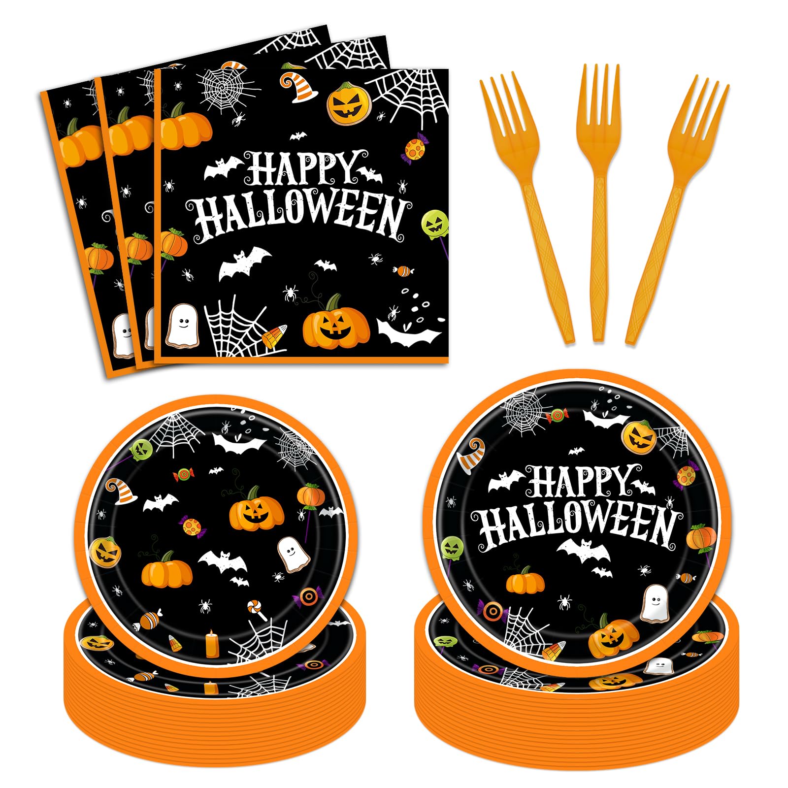 Vanulus Halloween Party Plates Napkins Happy Halloween Dinnerware Tableware for Birthday Party Black Orange Pumpkin Witch Disposable Paper Plates Napkins Party Decorations Supplies Favors 24 Guests