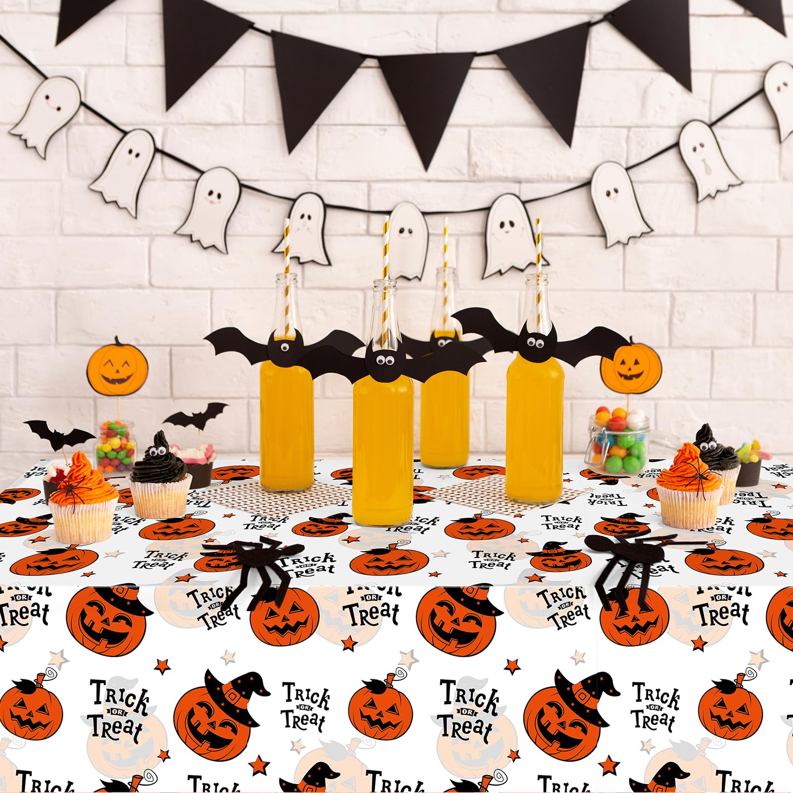 3 Pack Halloween Plastic Tablecloth Decorations, Trick or Treat Halloween Disposable Table Cloth, Halloween Pumpkin Rectangle Table Cover for Kids Indoor Halloween Party Decorations, 54 x 108 Inch