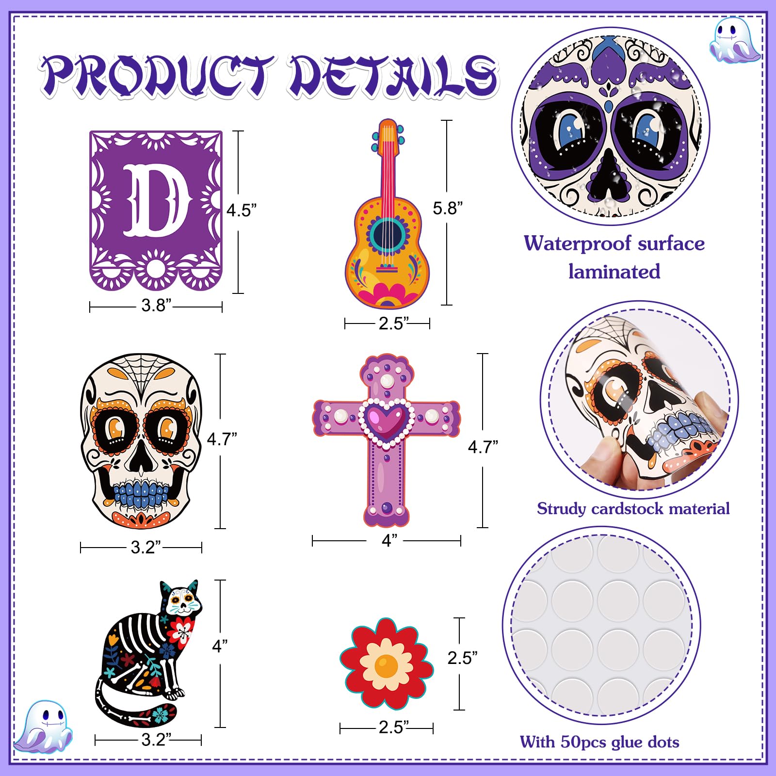 WhatSign Day of The Dead Decorations Halloween Cutouts Sugar Skull Decor Cutout Dia De Los Muertos Halloween Paper Decorations Cutouts Classroom Bulletin Board Halloween Day of The Dead Party Supplies